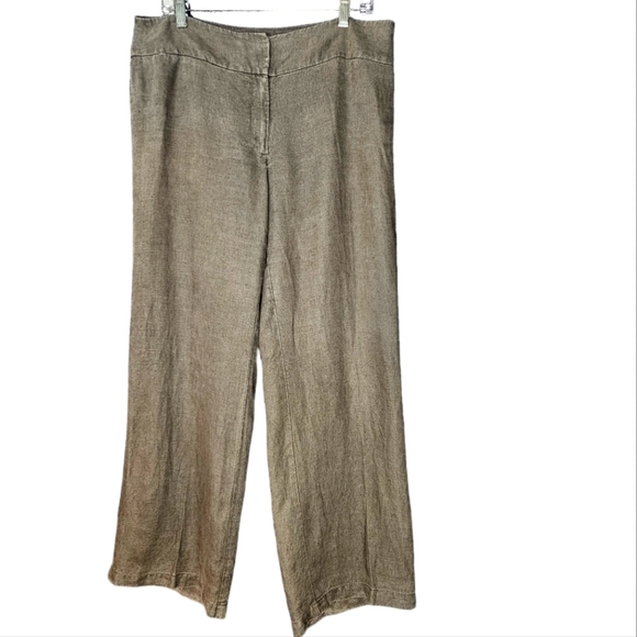 Eileen Fisher Thick Waisteband Gray Linen Wide Leg High Rise Pants 12 - Picture 10 of 12